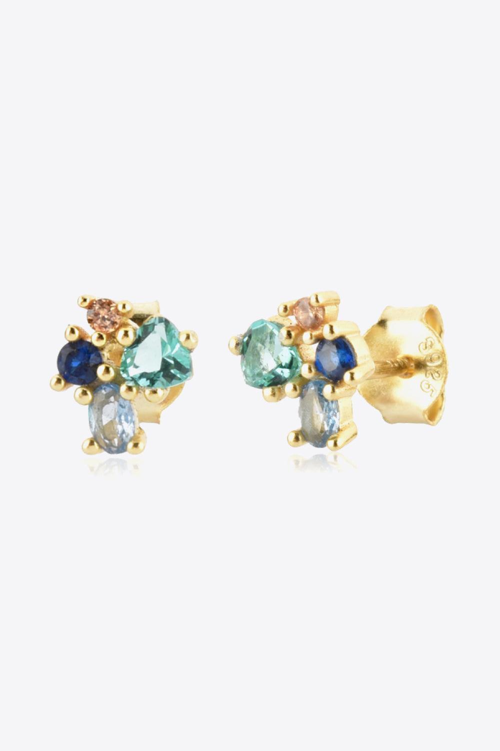 Iridescent Multicolored Zircon Gold Plated Stud Earrings - MXSTUDIO.COM