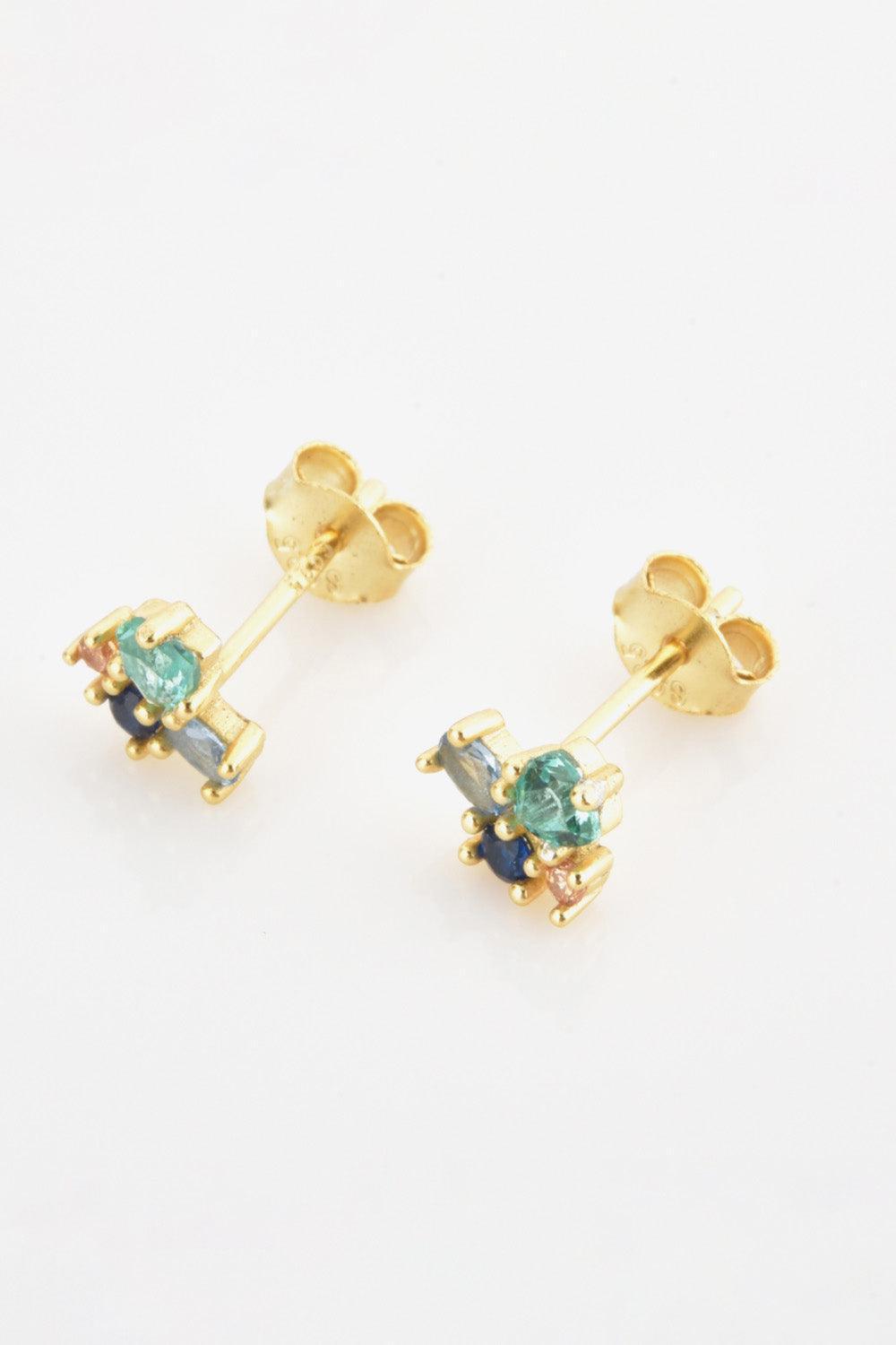 Iridescent Multicolored Zircon Gold Plated Stud Earrings - MXSTUDIO.COM