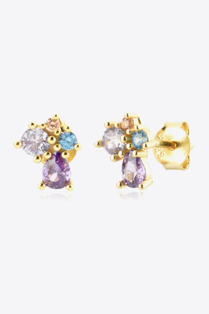 Iridescent Multicolored Zircon Gold Plated Stud Earrings - MXSTUDIO.COM