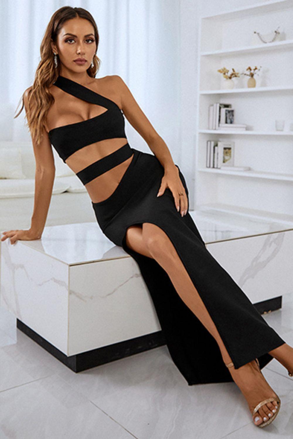 Irresistible Black One-Shoulder Cutout Dress - MXSTUDIO.COM