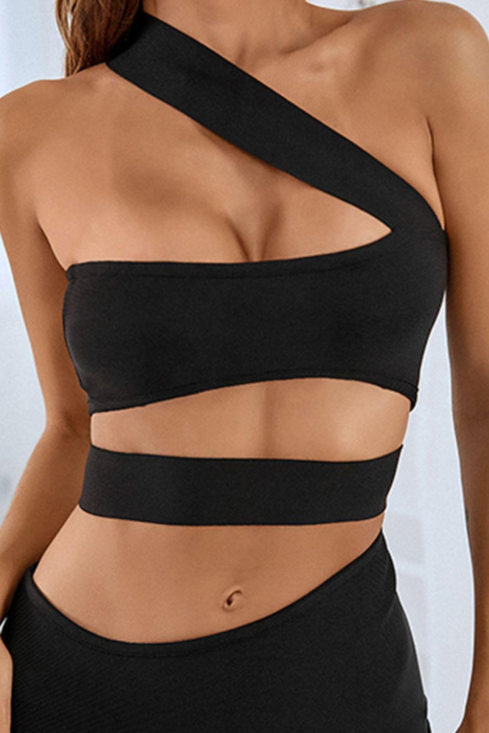 Irresistible Black One-Shoulder Cutout Dress - MXSTUDIO.COM
