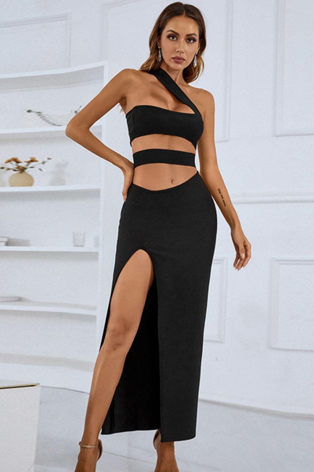 Irresistible Black One-Shoulder Cutout Dress - MXSTUDIO.COM