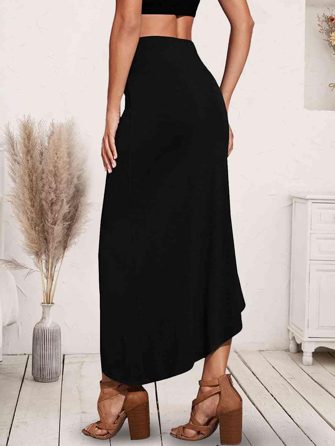 Irresistible Twist Detail Black Midi Skirt Slit - MXSTUDIO.COM
