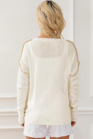 Irresistible Warmth Exposed Seam White Sweater-MXSTUDIO.COM