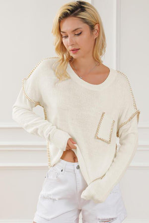 Irresistible Warmth Exposed Seam White Sweater-MXSTUDIO.COM