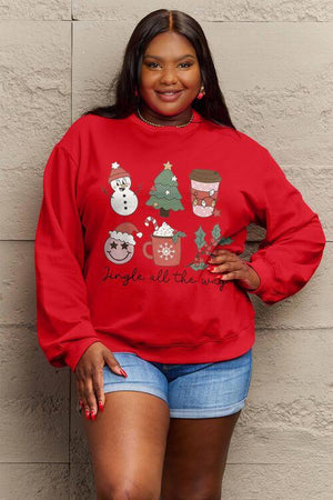 Jingle All The Way Graphic Plus Size Christmas Sweatshirt-MXSTUDIO.COM