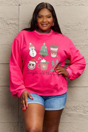 Jingle All The Way Graphic Plus Size Christmas Sweatshirt-MXSTUDIO.COM