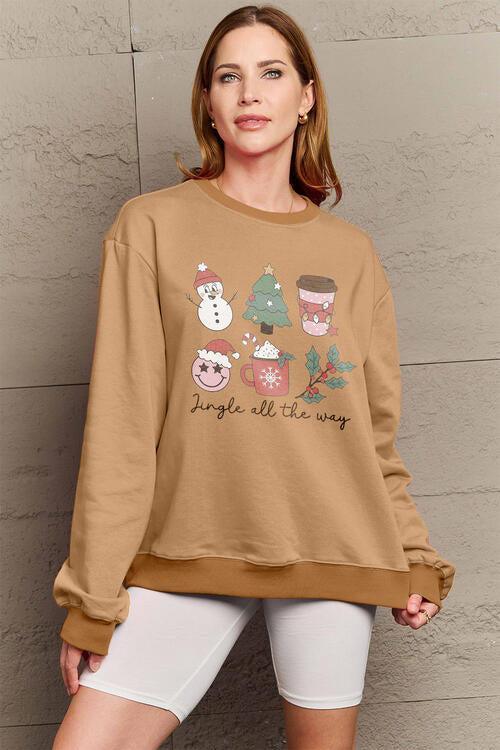 Jingle All The Way Graphic Plus Size Christmas Sweatshirt-MXSTUDIO.COM