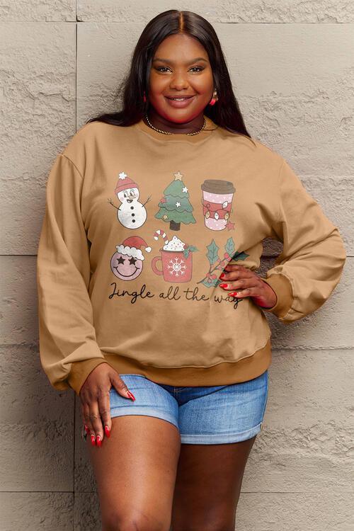 Jingle All The Way Graphic Plus Size Christmas Sweatshirt-MXSTUDIO.COM