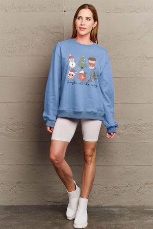 Jingle All The Way Graphic Plus Size Christmas Sweatshirt-MXSTUDIO.COM