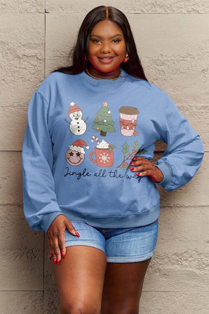 Jingle All The Way Graphic Plus Size Christmas Sweatshirt-MXSTUDIO.COM