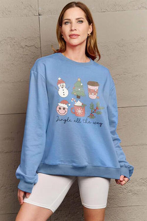 Jingle All The Way Graphic Plus Size Christmas Sweatshirt-MXSTUDIO.COM