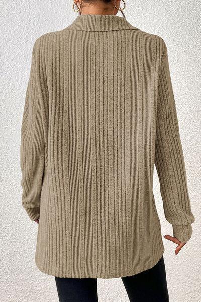 Johnny Collar Knit Side Slit Tunic Sweater-MXSTUDIO.COM