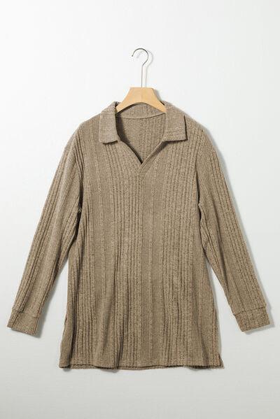 Johnny Collar Knit Side Slit Tunic Sweater-MXSTUDIO.COM