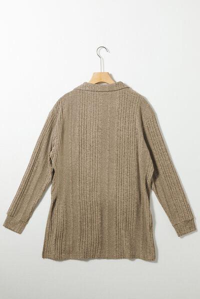 Johnny Collar Knit Side Slit Tunic Sweater-MXSTUDIO.COM