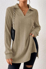 Johnny Collar Knit Side Slit Tunic Sweater-MXSTUDIO.COM