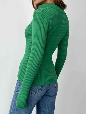 Johnny Collar V-Neck Rib Knit Sweater-MXSTUDIO.COM