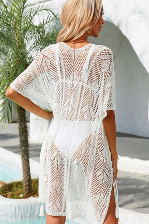 Join In The Fun Side Slit Openwork Tassel Cover-Up - MXSTUDIO.COM