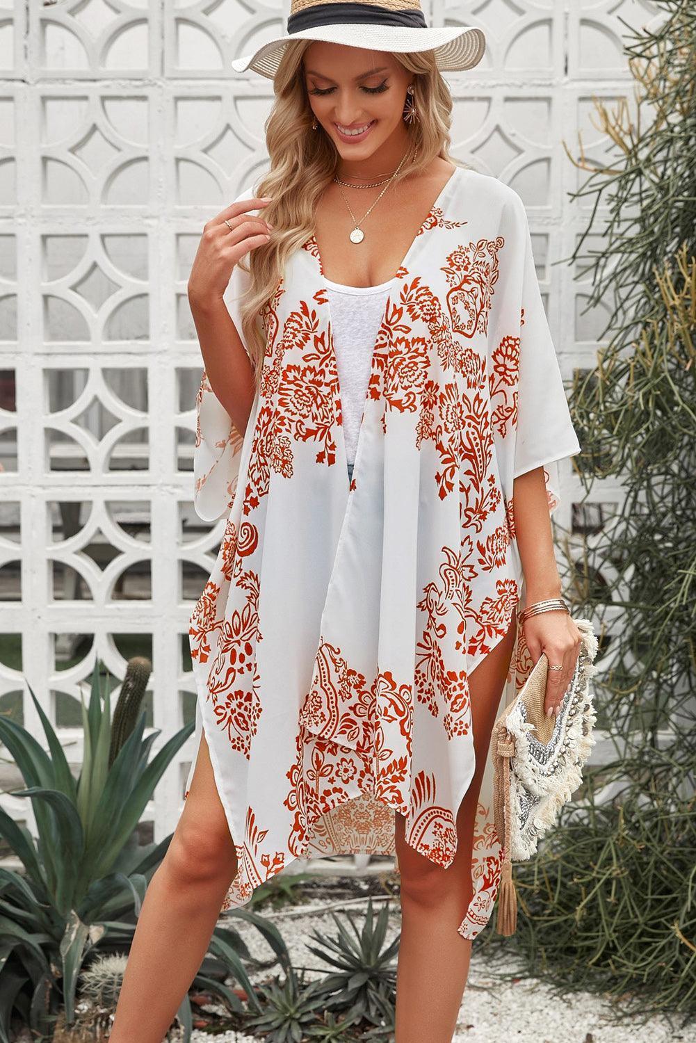 Joyful Moments Open Front Floral Beach Cover-Up - MXSTUDIO.COM