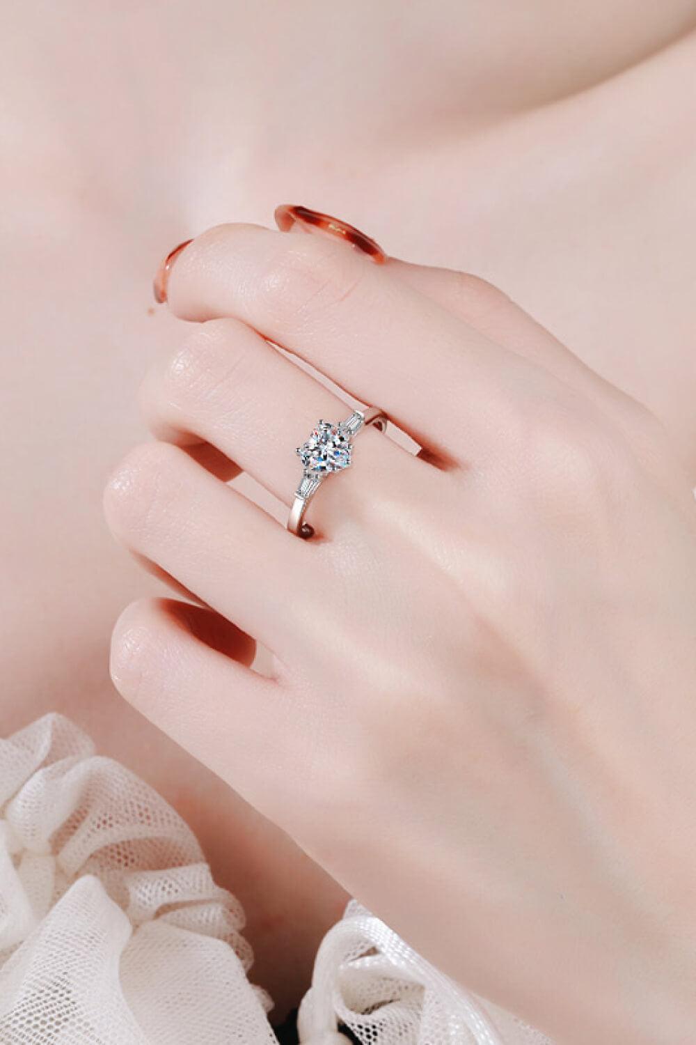 Joyful Sterling Silver 1.2 Carat Moissanite Heart Ring - MXSTUDIO.COM