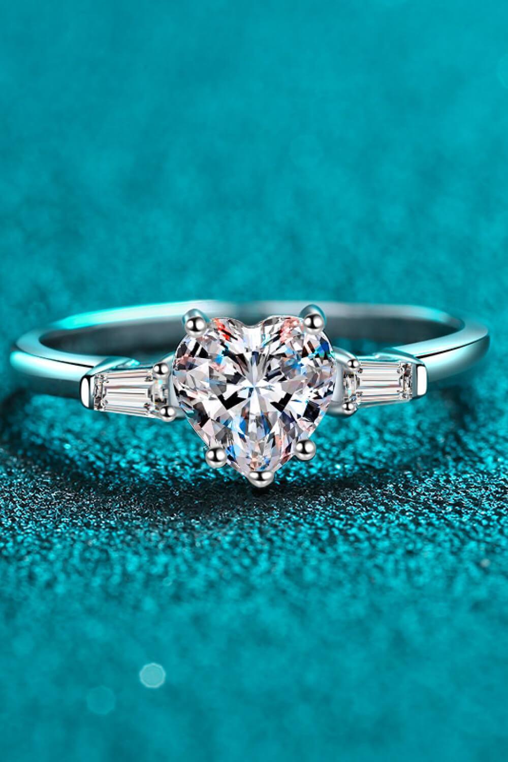 Joyful Sterling Silver 1.2 Carat Moissanite Heart Ring - MXSTUDIO.COM