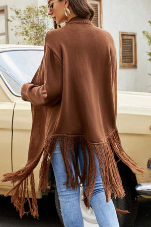 Joyful Time Fringe Hem Ribbed Trim Open Front Cardigan - MXSTUDIO.COM