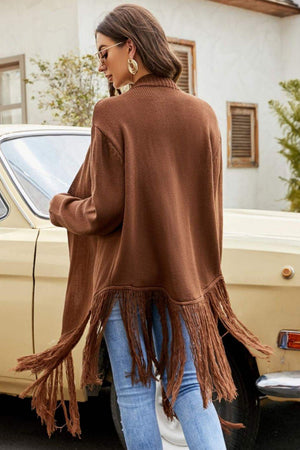 Joyful Time Fringe Hem Ribbed Trim Open Front Cardigan - MXSTUDIO.COM