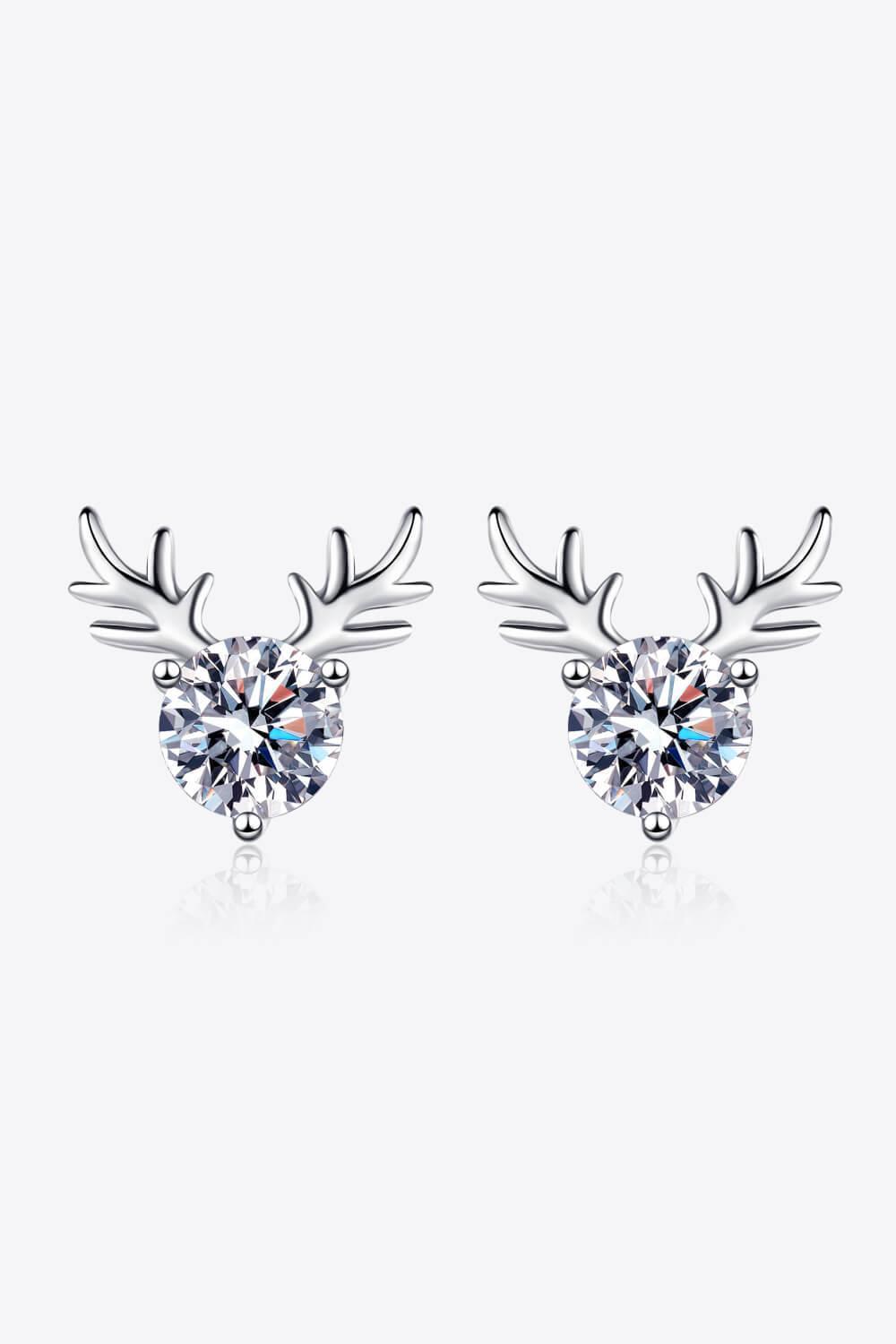 Joyous Reindeer-Shaped 1 Carat Moissanite Stud Earrings - MXSTUDIO.COM