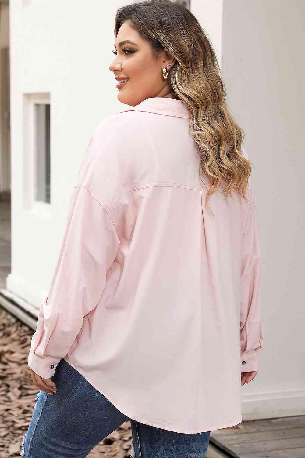 Jubilant Long Sleeve Plus Size Pink Shirt - MXSTUDIO.COM