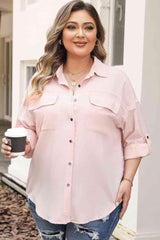 Jubilant Long Sleeve Plus Size Pink Shirt - MXSTUDIO.COM