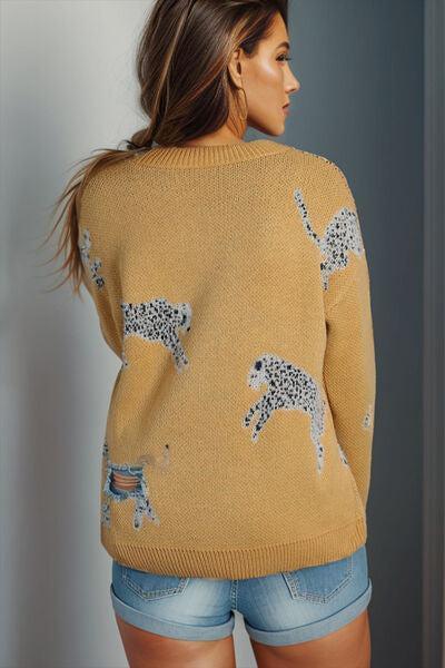 Jungle Vibe Knitted Animal Print Sweater-MXSTUDIO.COM