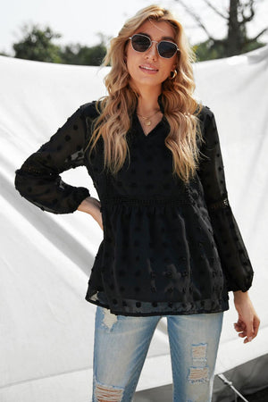 Just Be You Long Sleeve Dotted Swiss Blouse - MXSTUDIO.COM