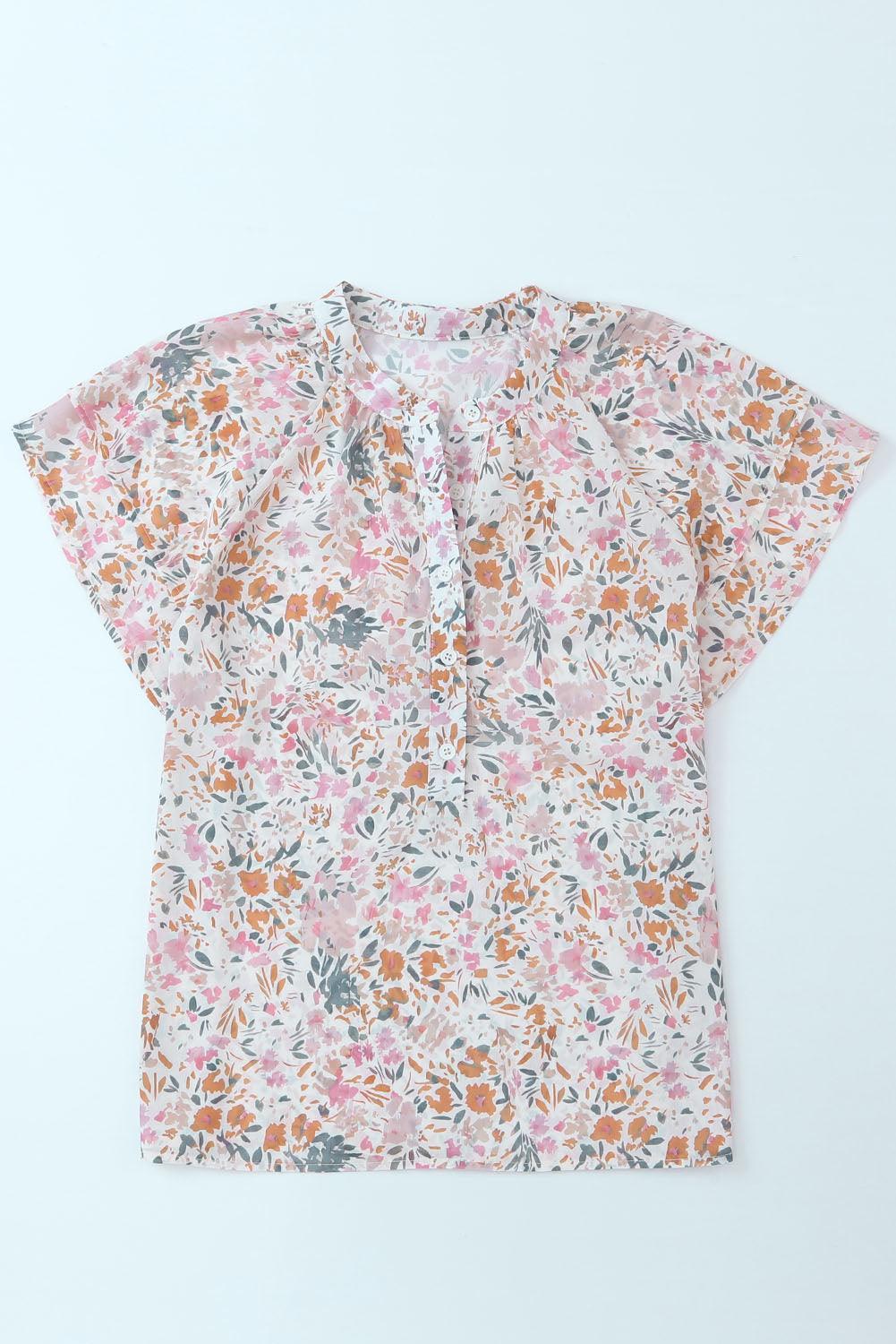 Just Chill Half-Button Short Sleeve Floral Blouse - MXSTUDIO.COM