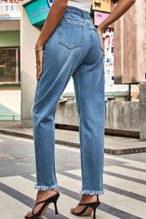 Just Chill High Waist Relaxed Fit Distressed Jeans - MXSTUDIO.COM