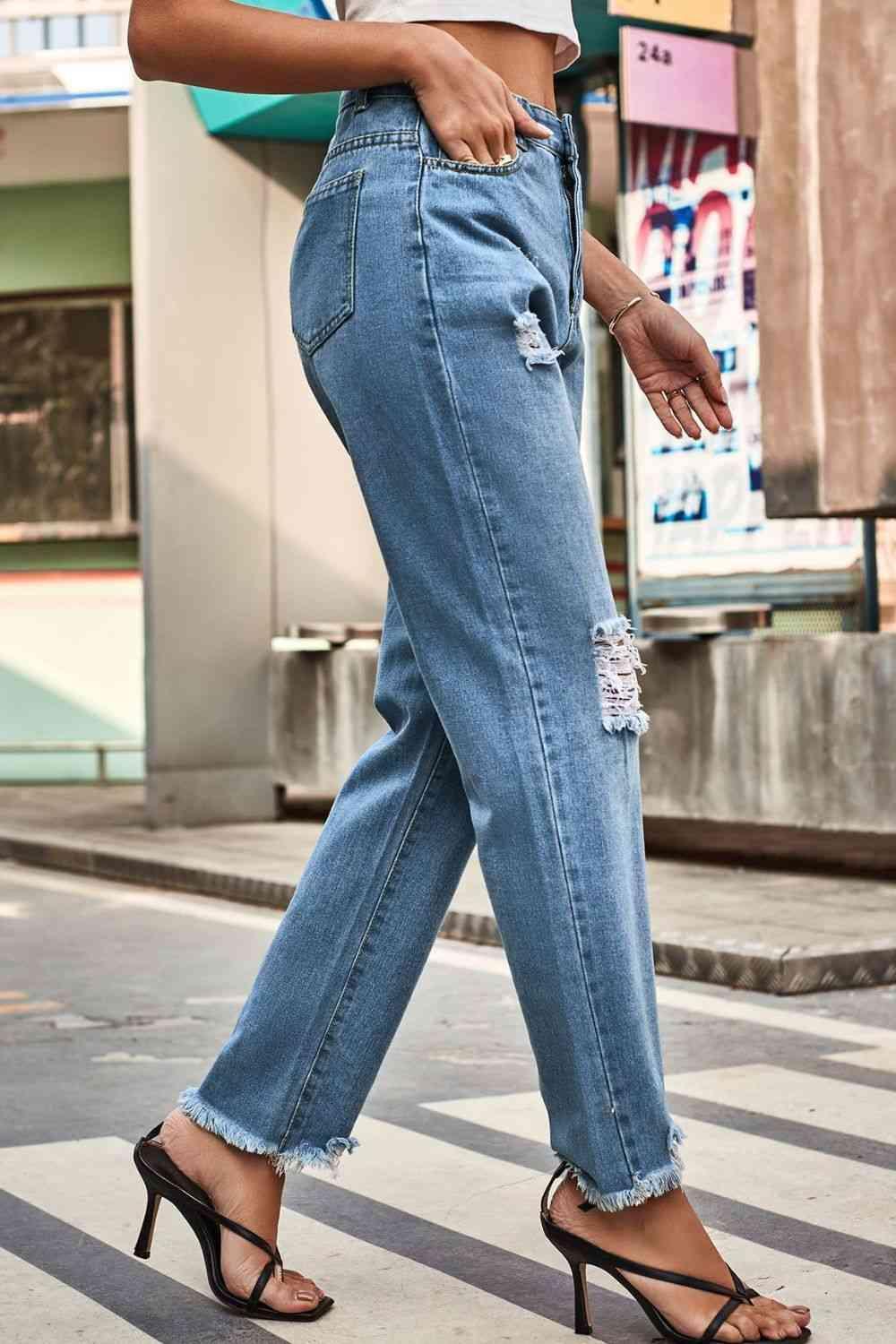 Just Chill High Waist Relaxed Fit Distressed Jeans - MXSTUDIO.COM