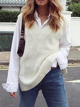 Just Classic V Neck Knitted Sweater Vest-MXSTUDIO.COM