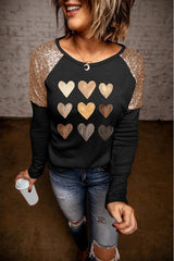 Just Love Me Sequin Heart Graphic Long Sleeve T-Shirt - MXSTUDIO.COM