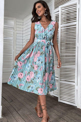 Just Perfect Floral Tie-Waist Ruffle Midi Dress - MXSTUDIO.COM