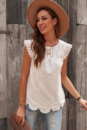 Just Smile Cap Sleeves Eyelet Blouse - MXSTUDIO.COM