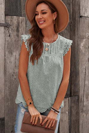 Just Smile Cap Sleeves Eyelet Blouse - MXSTUDIO.COM