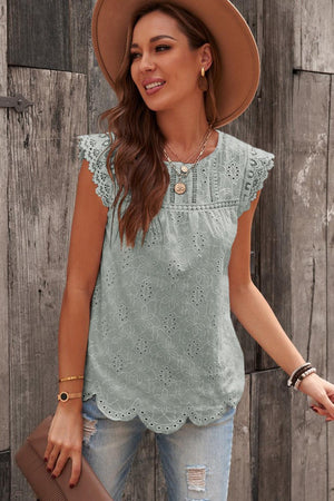 Just Smile Cap Sleeves Eyelet Blouse - MXSTUDIO.COM