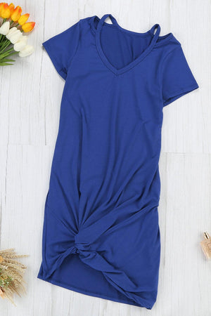 Keep Calm Blue Twist T-Shirt Dress - MXSTUDIO.COM