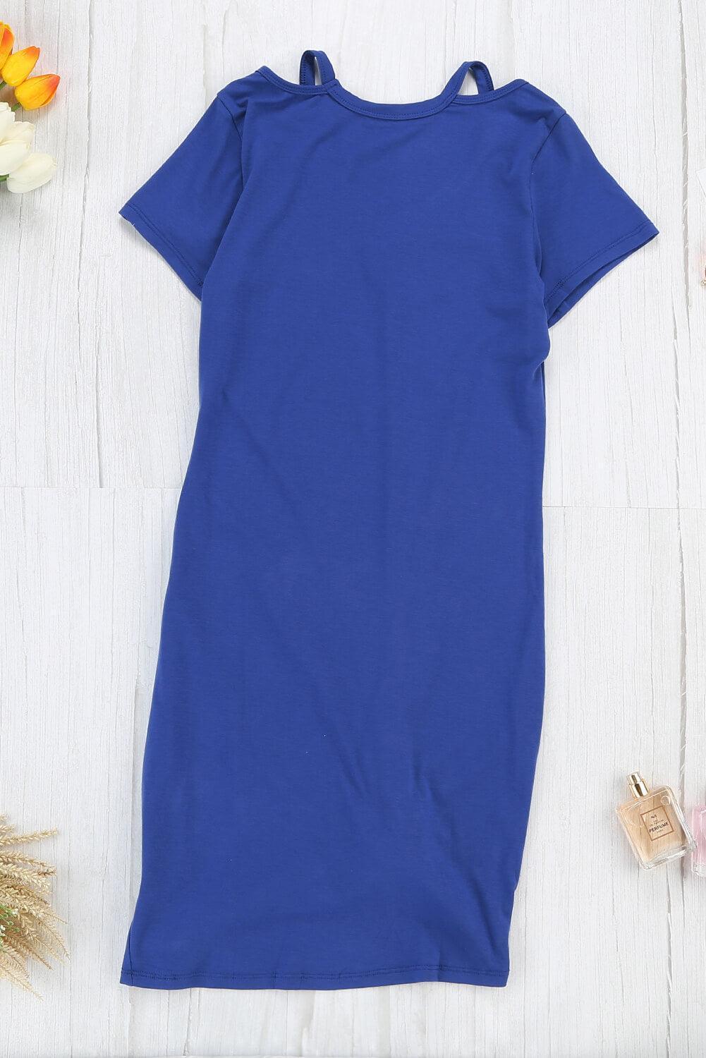 Keep Calm Blue Twist T-Shirt Dress - MXSTUDIO.COM