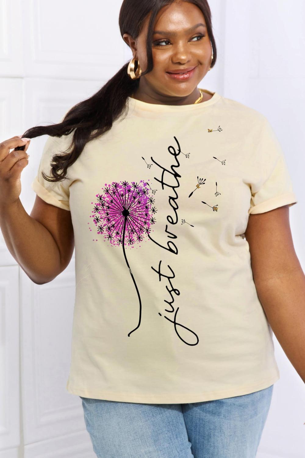 Keep Calm Plus Size Graphic Just Breathe T Shirt - MXSTUDIO.COM