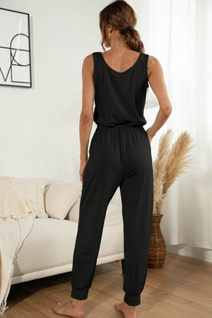 Keep Calm Sleeveless Black Jogger Jumpsuit - MXSTUDIO.COM