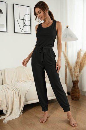 Keep Calm Sleeveless Black Jogger Jumpsuit - MXSTUDIO.COM