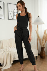 Keep Calm Sleeveless Black Jogger Jumpsuit - MXSTUDIO.COM