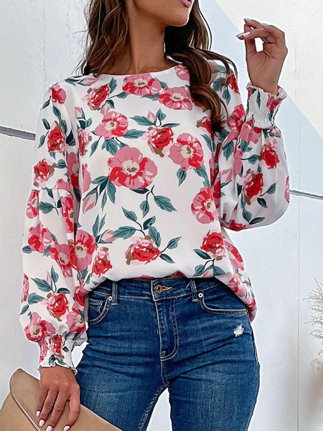 Keep It Real Crewneck Floral Long Sleeve Blouse - MXSTUDIO.COM