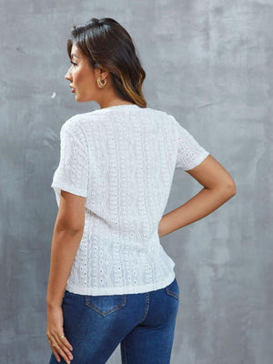 Keep It Real Short Sleeve White Eyelet Blouse - MXSTUDIO.COM