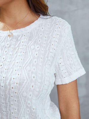 Keep It Real Short Sleeve White Eyelet Blouse - MXSTUDIO.COM